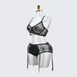 Plus Size Spider Web Sheer Push Up Full Bust Bra Panty Set