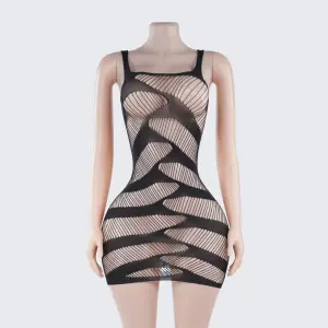 Fishnet Stripe Sexy Lingerie Chemise Mini Dress