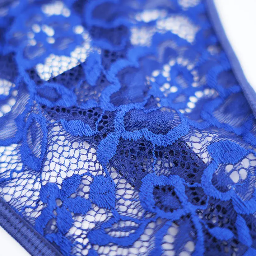 Plus Size Navy Blue Lace Tie Up Lingerie Bra Dress Set