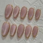 10pcs almond-shaped&shiny gold mirrored powder nails