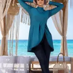 Teal Modest Swimwear Tunic & Black Leggings Set