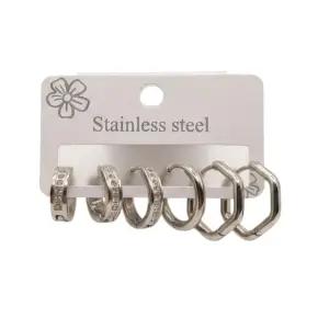 3-Pair Silver Geometric Hoop Set EA-223