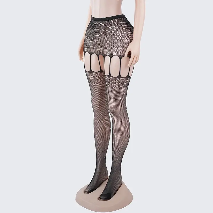 Sexy Mesh Pantyhose with Rhinestone Cutout