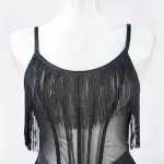 Black Sheer Fringe Corset Panty Set