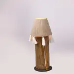 Handcrafted Boho Wood Table Lamp with Jute Shade & Tassels – Rustic Ambient LED Lighting
