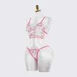 Rose Red Sheer Floral Print Bra and Panty Set