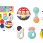 كيس شخاليل وعضاضات سيلكون ٧ قطع ، ٤ العاب و٣ دايرة هوك للتعليق في السترولر والعربية والباونسر