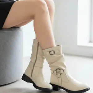 Ruched Boot with Metal Strap B-64