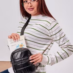 Metallic Puffy Cross Bag Black