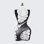 Fishnet Cutout Rhinestone Spaghetti Strap Backless Chemise