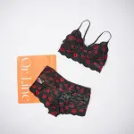 Black Lace Embroidery Sexy Bra Panty Set