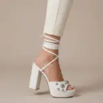 Wraparound Block Heel Studded Sandal C-102