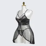 Black Polka Dot Mesh Gauze Top Panty Set