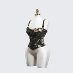 Floral Pattern Black Sculpting Corset