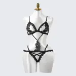 Sexy Black Lace Embroidery Erotic Cut-Out Bodysuit