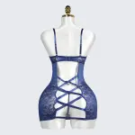 Blue Lace Floral Embroidery See-through Beaded Chemises