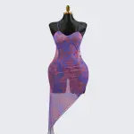 Colorful Elastic See-Through High Slit Suspender Dress