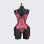 Lace Floral Embroidered Bodysuit Gloves Set
