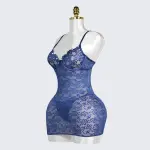 Blue Lace Floral Embroidery See-through Beaded Chemises
