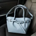 Belted Pebbled Hand Bag - blue