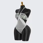 Deep V-neck White Lace Embroidery Bodysuit