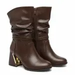 Boot with Geometric Heel and Ruched Design B-62