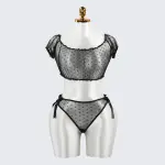 Black Polka Dot See-Through Hollow Bra Panty Set