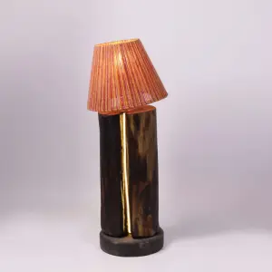 Handmade Wood Base with Colorful Yarn Design – Rustic Boho Lighting