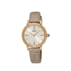 SEIKO Ladies' Hand Watch QUARTZ Grey Leather Band, White Dial SFQ812P1