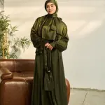 OLIVE GREEN SATIN DRESS ISDAL