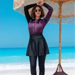 Purple Marble Burkini Set with Sarong & Skirt