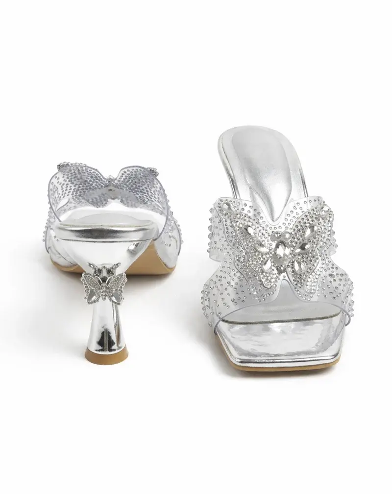 Elegant Clear Heels with Sparkling Butterfly Detail S-8
