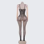 [2+ Items, 300 EGP Each] Sexy Spaghetti Strap Front Cutout Bow Mesh Bodystocking