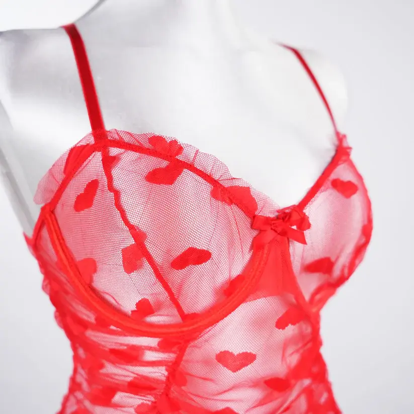 Plus Size See-Through Mesh Heart Lace Dress Lingerie Set
