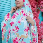 TURQUOISE BLOSSOMS PRINT SATIN MALHAFA ISDAL