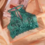 Sexy Green Lace Embroidery Halter Neck Bra Panty Set