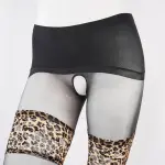 Leopard Print Thigh High Pantyhose Over Knee Glossy Sheer