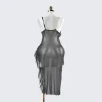 Sparkly Spaghetti Strap Mesh Ruffled Sheer Nightwear Dress Lingerie
