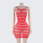 [2+ Items, 300 EGP Each] Sexy Striped Fishnet Spaghetti Strap Chemise