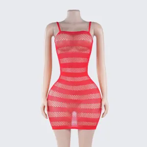 [2+ Items, 300 EGP Each] Sexy Striped Fishnet Spaghetti Strap Chemise