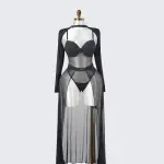 Black Sheer Mesh Bodysuit Dress Set