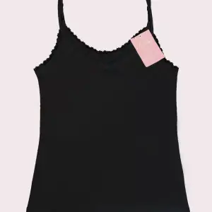 Organic Cotton Cami Top Lace Trimmed - Black