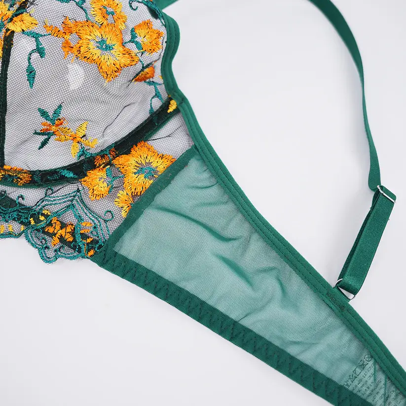 Floral Embroidery Pure & Seductive Bra Thong Lingerie Set