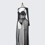 Black Sheer Mesh Bodysuit Dress Set