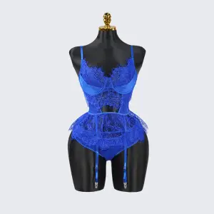 Blue Lace Floral Embroidered Bodysuit