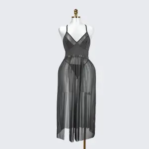 Plus Size Black Sheer Mesh Nightdress