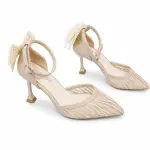 Elegant Lace Heels with Statement Bow C-126
