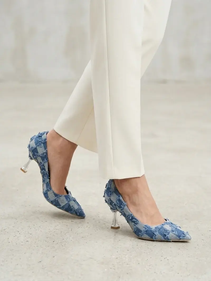 Elegant Checkered Pattern Heels with Luxe Touch C-101