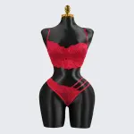 Red Lace Embroidery See-Through Sexy Bra Thong Set