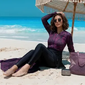 Purple Marble Burkini Set with Sarong & Skirt